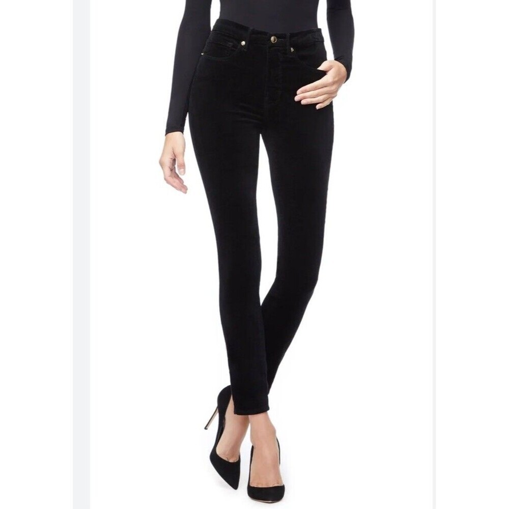 Good American  Good Legs Crop Velvet Women's Stretch Jeans Black Size 16